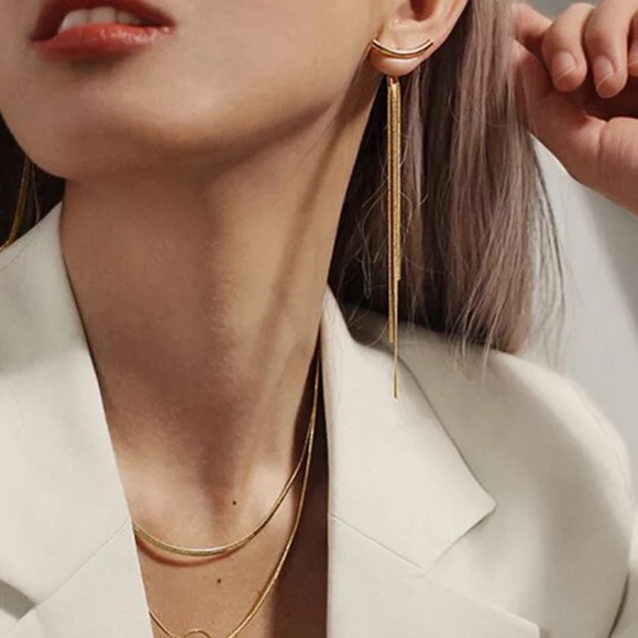 Jewelry - NEW 18K ROSE GOLD EARRINGS LONG TASSEL ARC EARRINGS